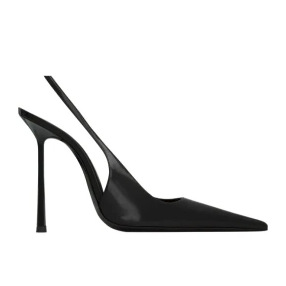 SAINT LAURENT VENDOME 110MM SLINGBACK PUMPS GLAZED LEATHER IN BLACK SIZE 37 NIB - Picture 3 of 6